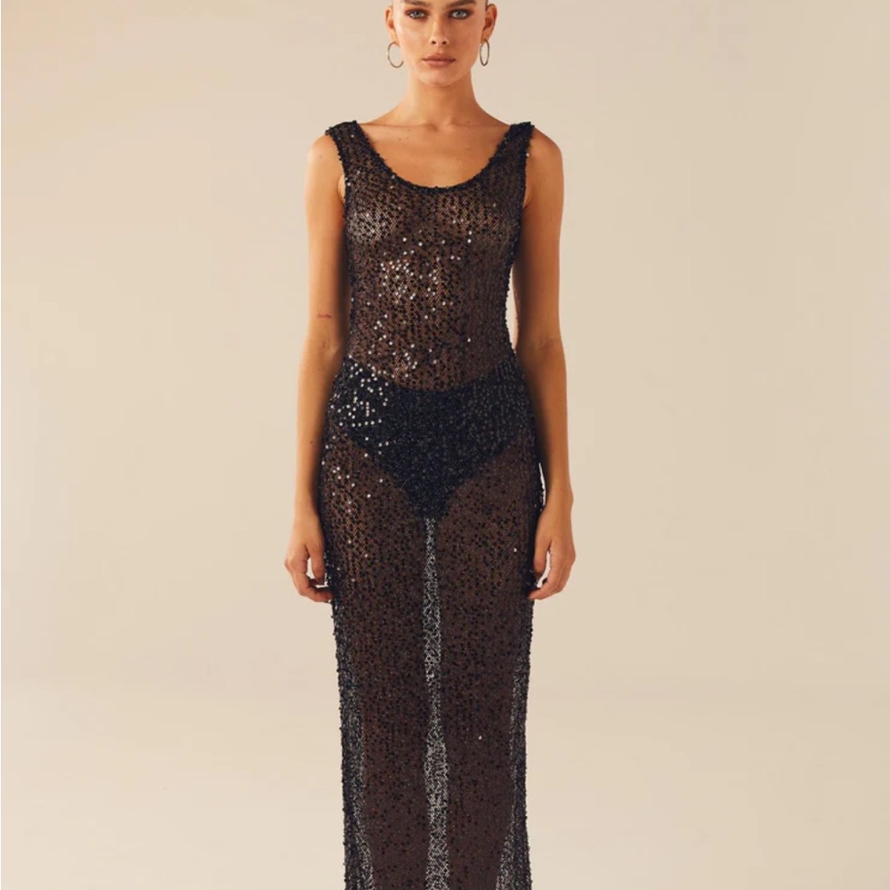 Peppermayo Sweet Essence Black Sequin Sheer Maxi Dress